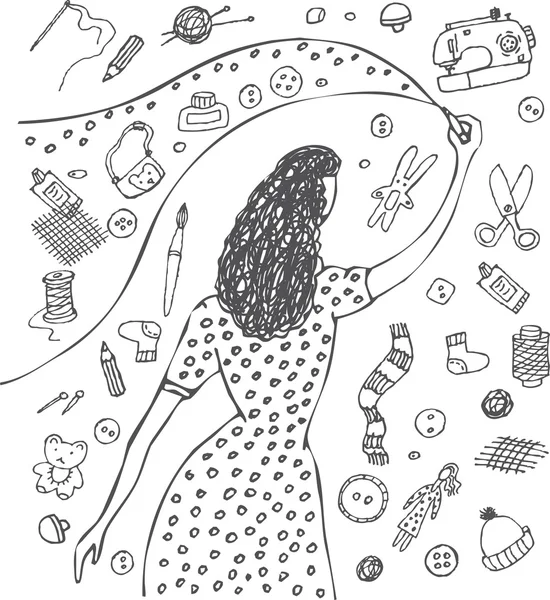 Doodles vrouw tekenen — Stockvector