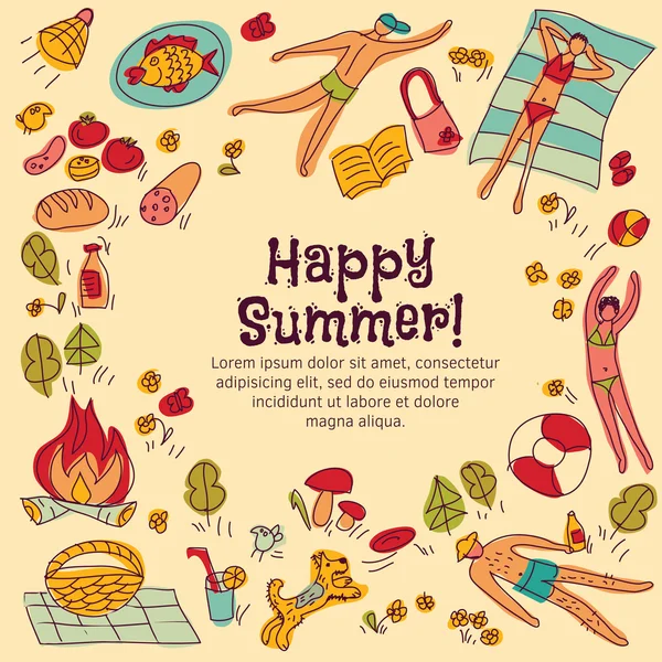 Summer card with people — 图库矢量图片