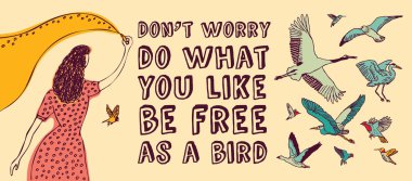 kadın ve kuşlar ile özgürlük yaratıcı banner