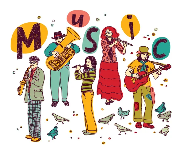 Musicians group of people — Stock Vector