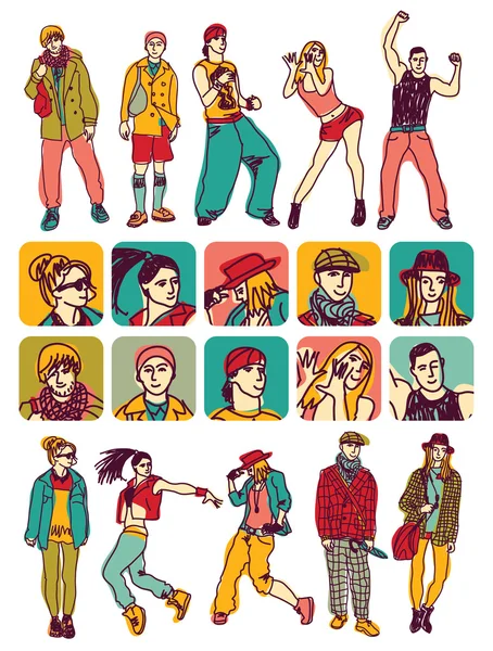 Personas figuras y personajes iconos — Vector de stock