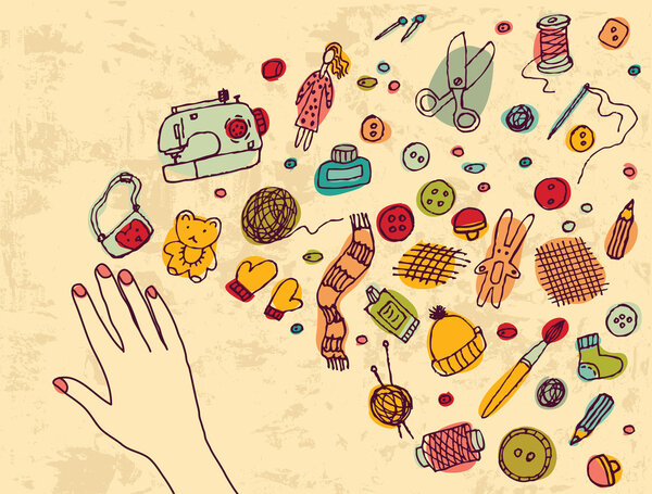 Handmade objects on grunge background