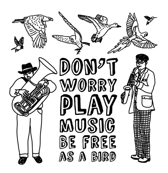 Affiche avec musiciens et oiseaux — Image vectorielle