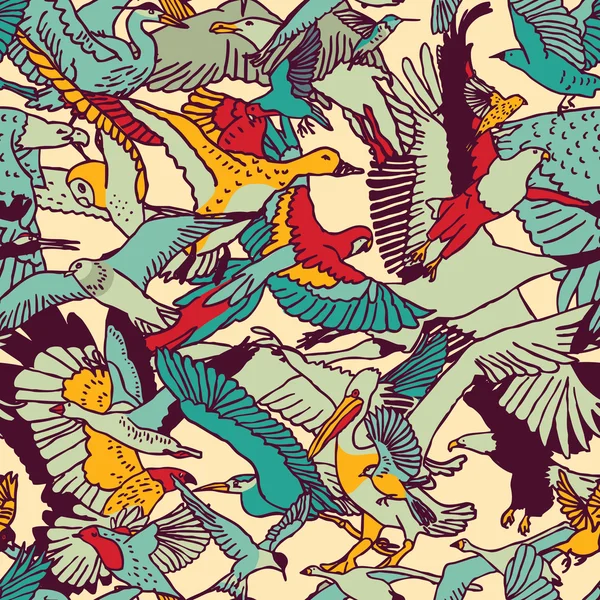 Patrón brillante sin costuras con pájaros — Archivo Imágenes Vectoriales