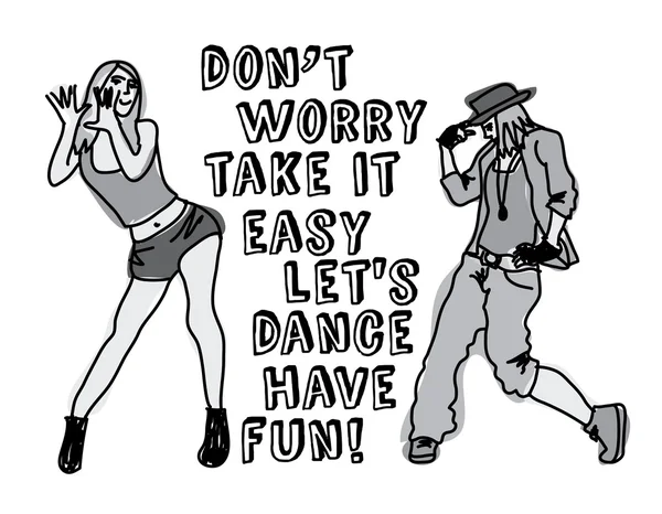 Dancing women with positive phrase — Stok Vektör