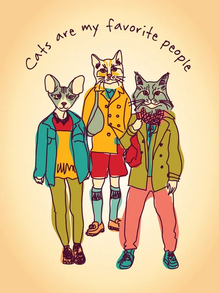 Personas figuras con gatos caras — Archivo Imágenes Vectoriales