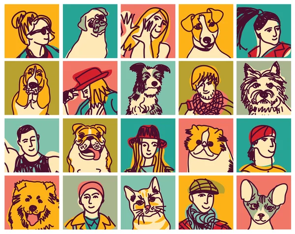Coleção de ícones de animais de estimação e pessoas —  Vetores de Stock