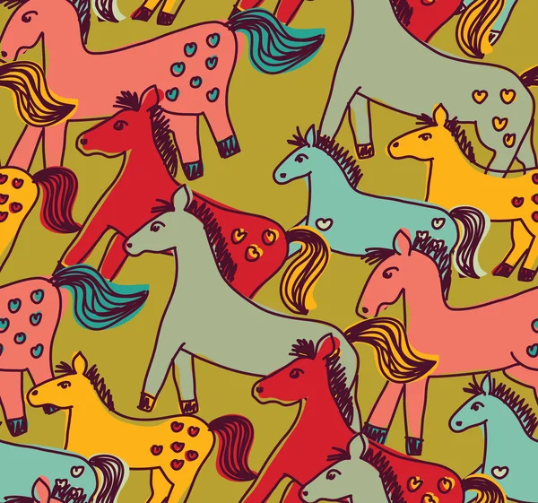 Grand groupe de chevaux motif sans couture — Image vectorielle