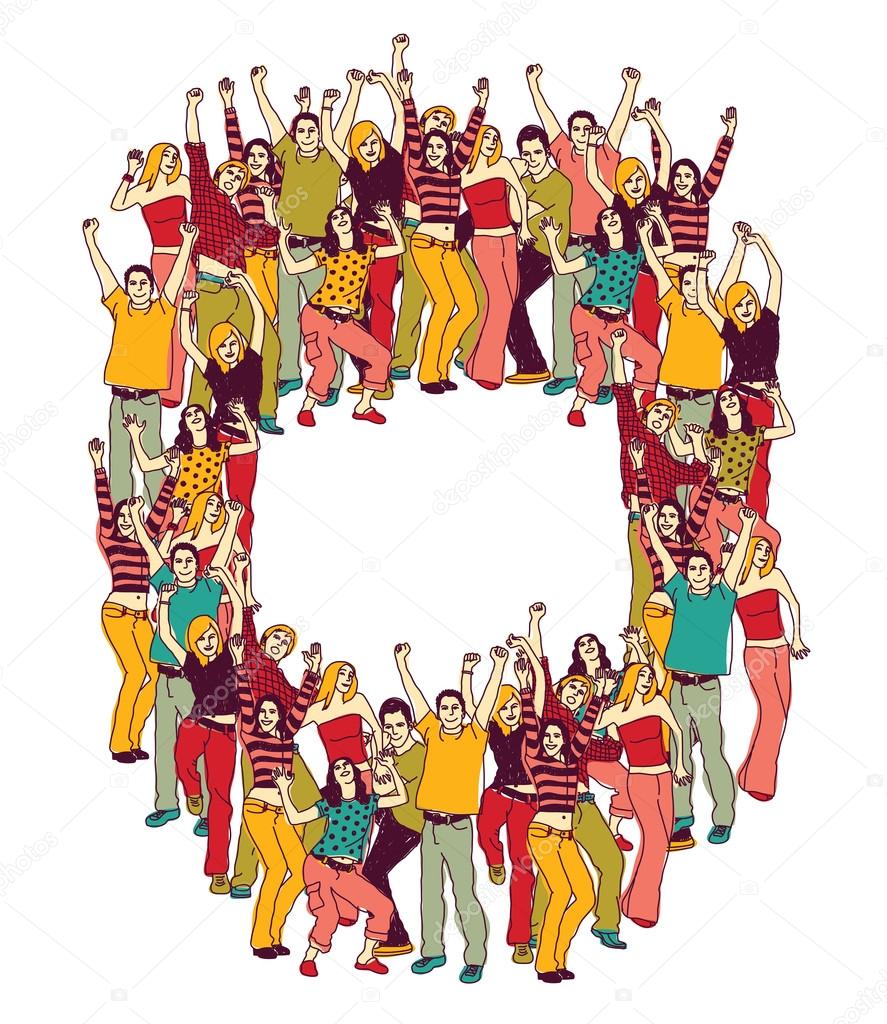 Frame with group active people