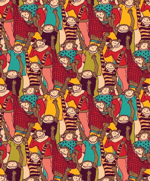 Multitud de monos felices — Vector de stock