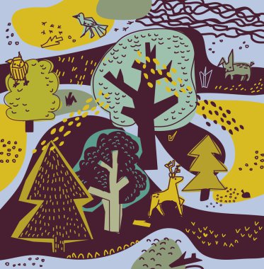 Bahar orman doğa manzara ve hayvanlar