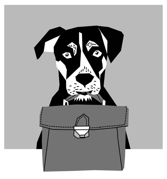 Friendly dog with business case — Stock Vector