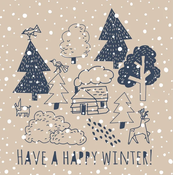 Wintergrußkarte mit Schild und Schnee — Stockvektor