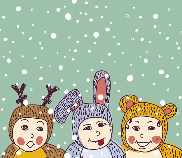 Dla dzieci zwierzęta kostium zimy i śniegu — Wektor stockowy