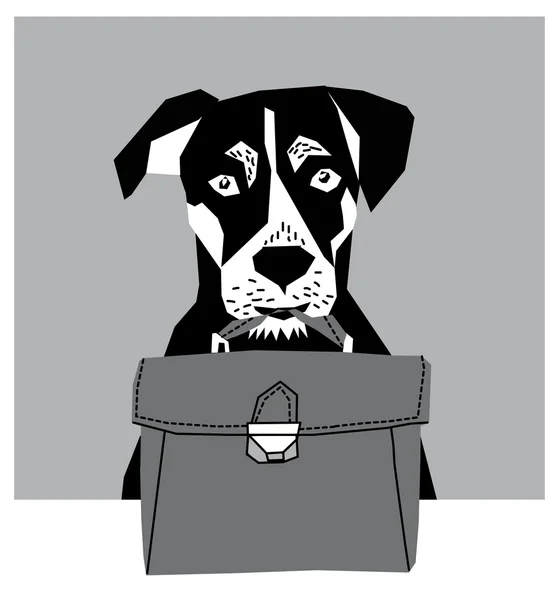 Friendly dog with business case. — Stock Vector