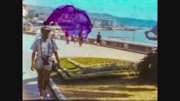 Italy 1966, Sanremo street view with people — Stock Video