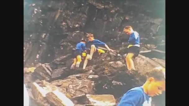 United Kingdom 1969, Children during outing in mountain 3 — стоковое видео