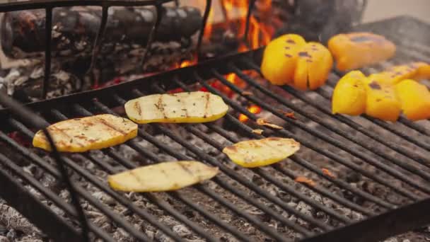 Legumes grelhados em churrasco 2 — Vídeo de Stock