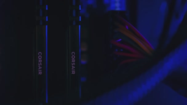 Detalhe componente PC com luz colorida 4 — Vídeo de Stock