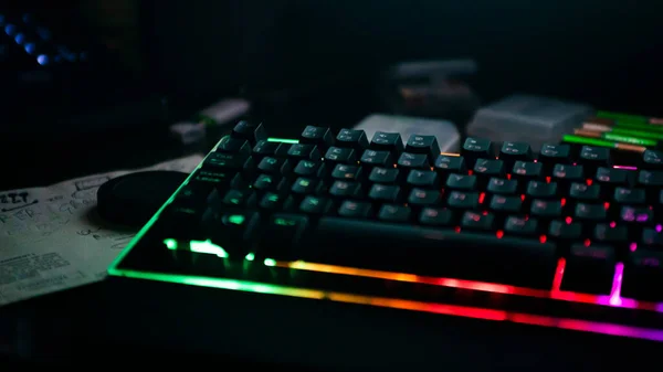 Black Gaming Tastatură Macro Detaliu Iluminare Fundal — Fotografie, imagine de stoc