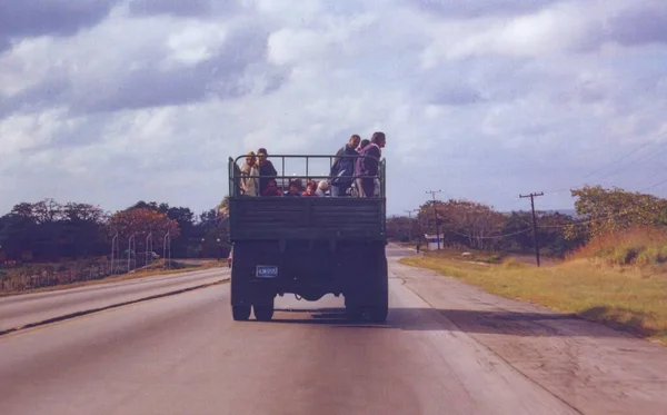 Havana Cuba September 1979 Workers Travel Back Truck Cuban Road Stock Image