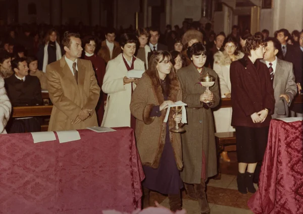 Villanova Del Ghebbo Italy October 1978 Confirmation Church — стоковое фото
