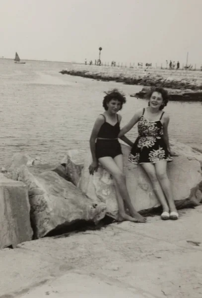 Milano Marittima Italia Luglio 1965 Famiglia Vacanza Mare Negli Anni — Foto Stock