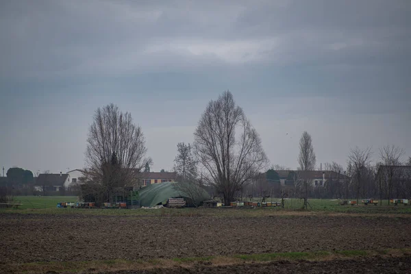 Paesaggio Campagna Nel Nord Italia Inverno Una Giornata Nuvolosa — Foto Stock