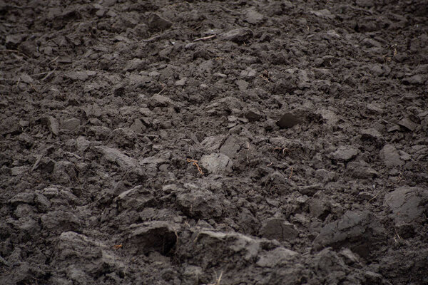 Деталь текстуры вспаханной земли в поле в зимний период