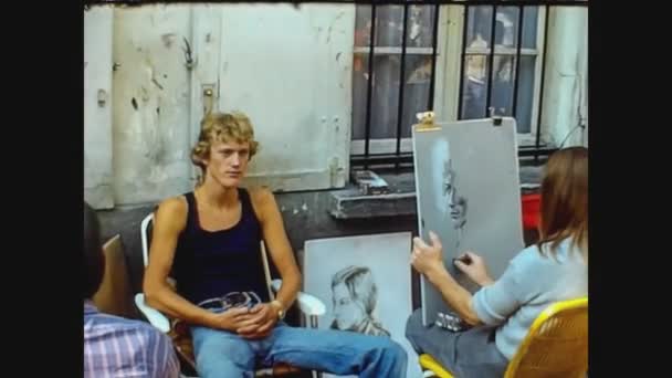 França 1976, Paris mercado de arte de rua 7 — Vídeo de Stock