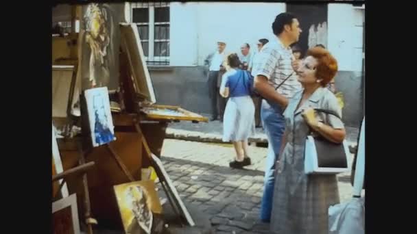 França 1976, Paris mercado de arte de rua 4 — Vídeo de Stock