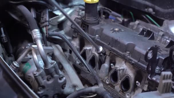 Mechanik demontuje silnik samochodowy 3 — Wideo stockowe