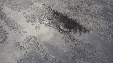 Asfaltta yağmur damlalarıyla su birikintisi