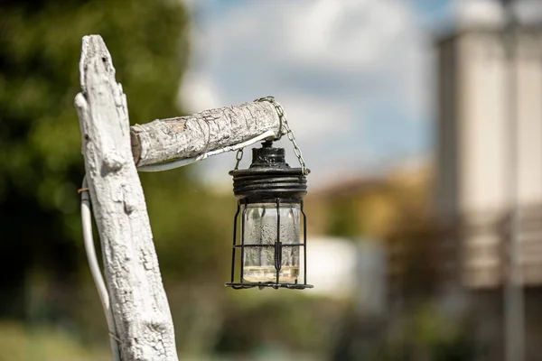 Close up detail of Lantern in the garden during day