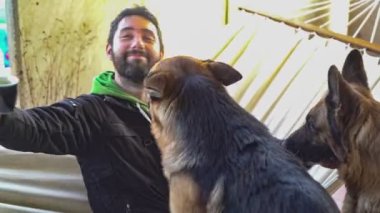 Köpekler insanlarla oynuyor.