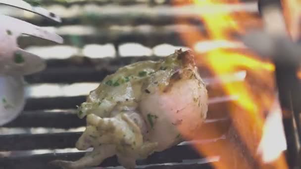 Detail Von Tintenfischen Auf Dem Grill Zeitlupe — Stockvideo