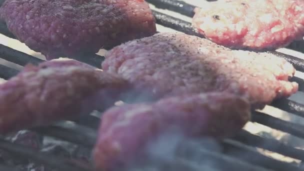 Részlet Hús Lassított Mozgású Grill — Stock videók