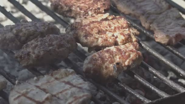 Detalhe Carne Fumegante Câmera Lenta — Vídeo de Stock