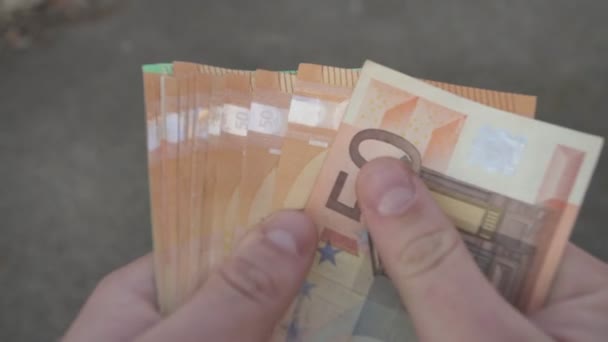 Eurowährung Zählen Der Mensch Zählt Geld Neuer Euro Der Hand — Stockvideo
