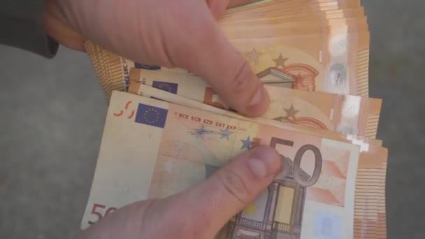 Contando Moneda Del Euro Persona Cuenta Dinero Nuevo Euro Mano — Vídeo de stock