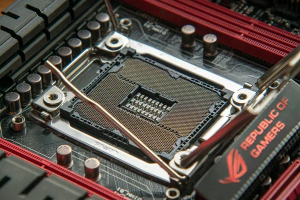 Los Angeles Usa April 2021 Detail Cpu Socket Motherboard Gaming — Stock Photo, Image