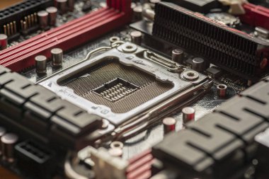 Bir oyun bilgisayarının ana kartındaki Cpu soketinin ayrıntıları