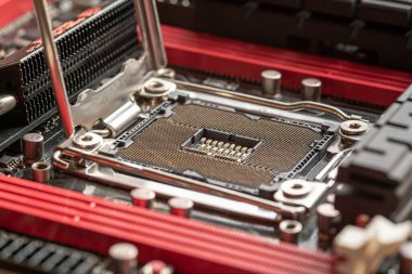 Bir oyun bilgisayarının ana kartındaki Cpu soketinin ayrıntıları