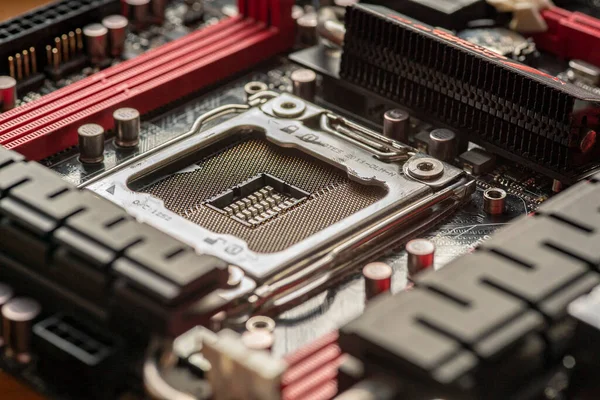 Detalhe Soquete Cpu Uma Placa Mãe Jogos — Fotografia de Stock