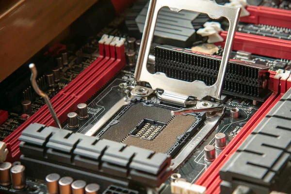 Detail Van Een Cpu Stopcontact Een Moederbord Van Een Gaming — Stockfoto