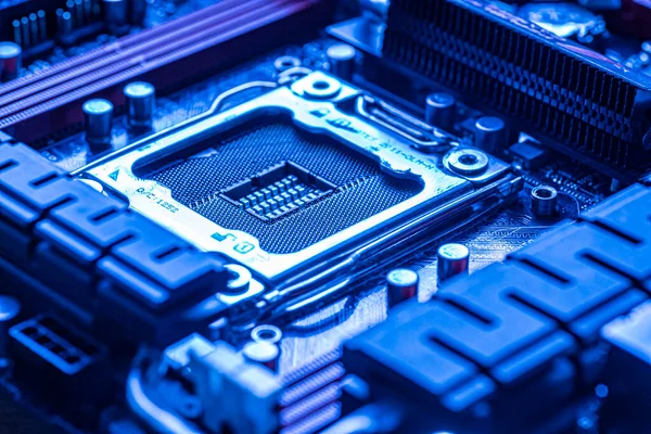 Bluie Light 'ta bir oyun bilgisayarının ana kartındaki Cpu soketinin ayrıntıları