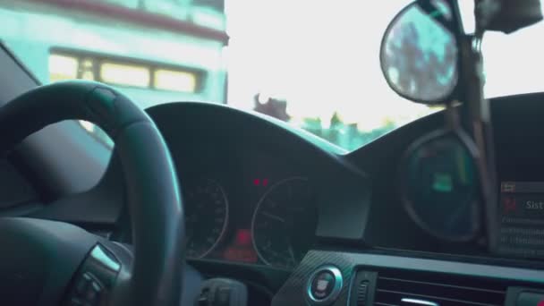 Dashboard of the car while it is being driven — Vídeos de Stock