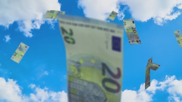 Euro bills rain sky — Stock Video