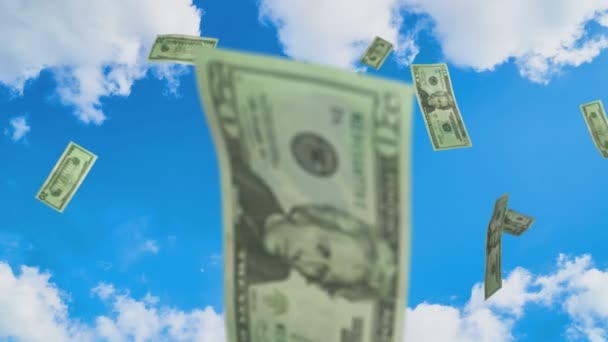 Billetes de dólar cielo de lluvia 2 — Vídeo de stock