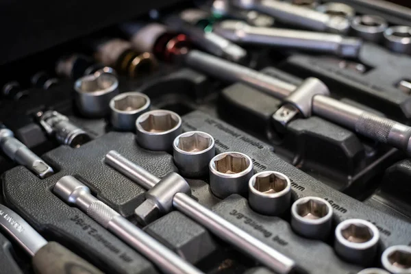 Detail Drawer Socket Wrenches Workshop — Stock Photo, Image